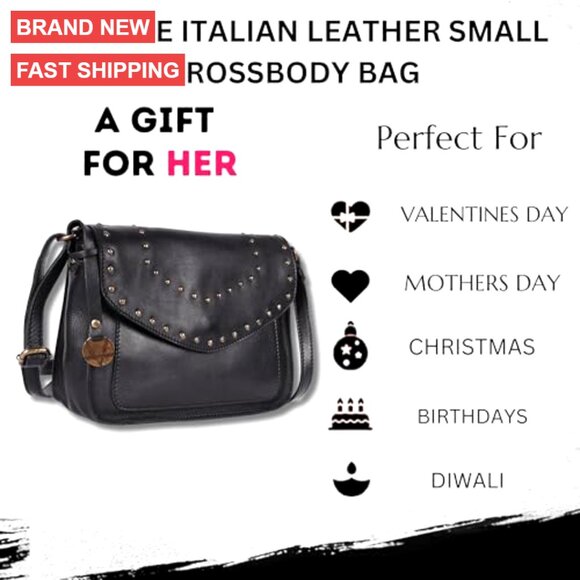Italian Leather Crossbody Bag with Studs, Medium Size for Everyday Use - Picture 5 of 7